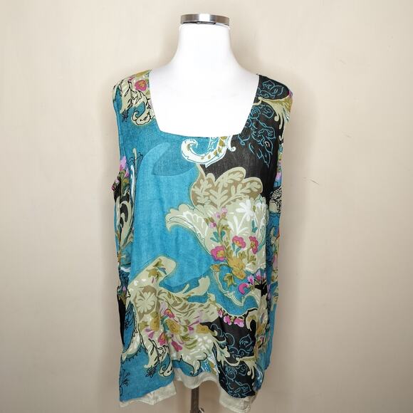Ulla Popken Tank Jacket Set 16 / 18 Chiffon Floral Sheer Draped - Picture 2 of 12